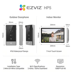 EZVIZ HP5 Smart Home Video Doorphone 1080P | 7-inch Touch Screen | WiFi 6 | Remote Door & Gate Unlock | RFID Access | Video Intercom System