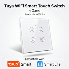 Tuya WiFi Wall Touch Switch 4 Gang – White/Black | Smart Home Automation | Alexa & Google Home Compatible