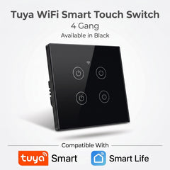 Tuya WiFi Wall Touch Switch 4 Gang – White/Black | Smart Home Automation | Alexa & Google Home Compatible