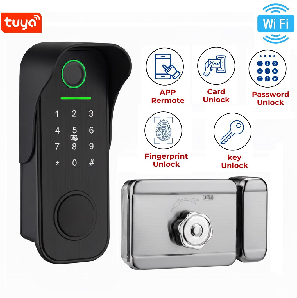 Tuya WiFi Outdoor Smart Fingerprint Door Lock | 5 in 1 Unlock System (App, Fingerprint, Password, Card, Key) | Waterproof Smart Lock for Home & Gate