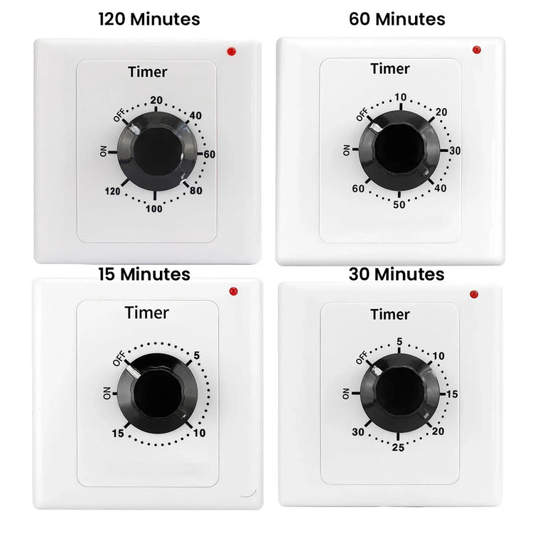 Motor timer switch with 15, 30, 60 and 120 minute options