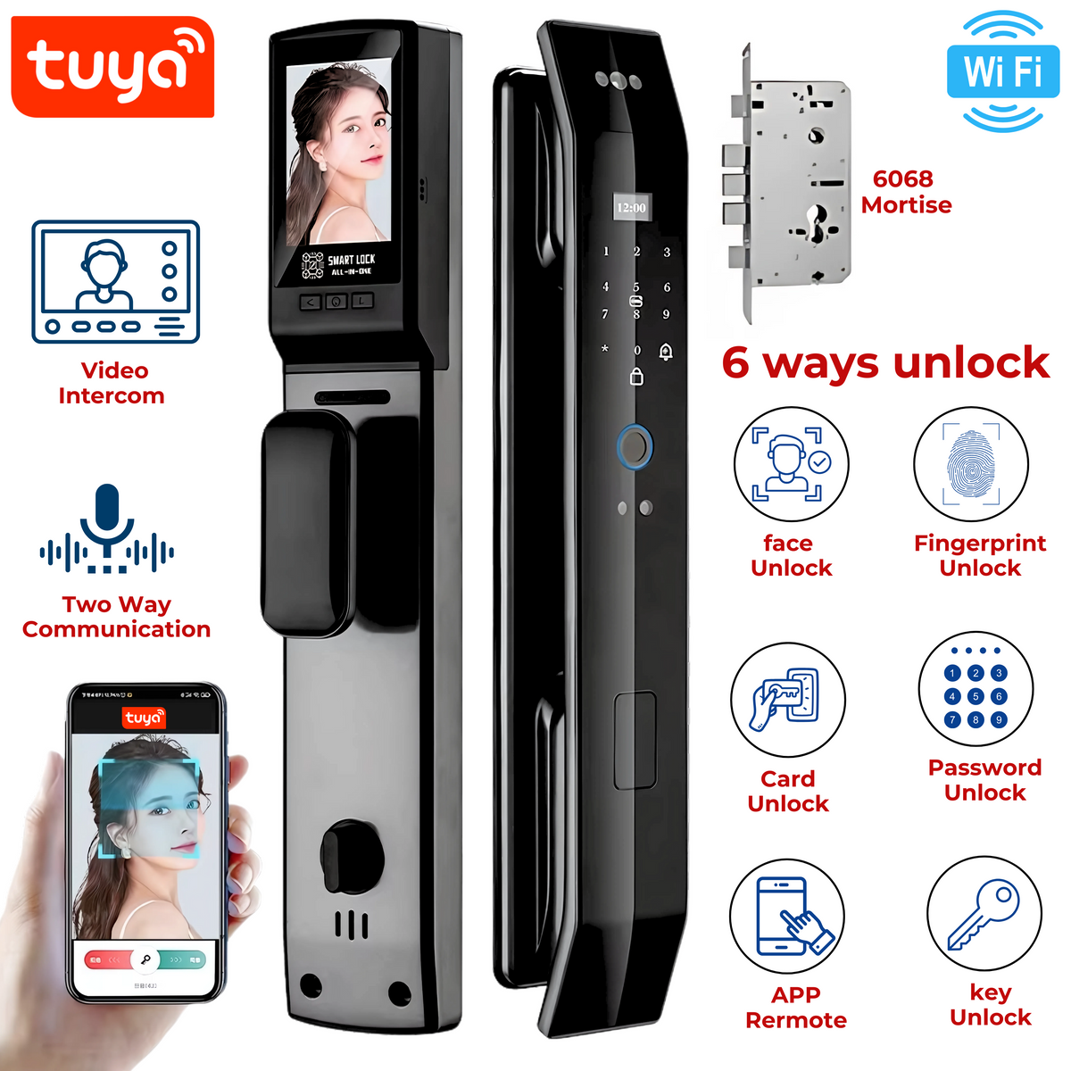Tuya WiFi 3D Face Recognition Smart Door Lock – Fingerprint, App & Password Digital Lock