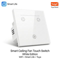 Smart Ceiling Fan Touch Wall Switch WiFi | Smart Life & Tuya | Fan Speed Control | Alexa & Google Home Compatible | White & Black