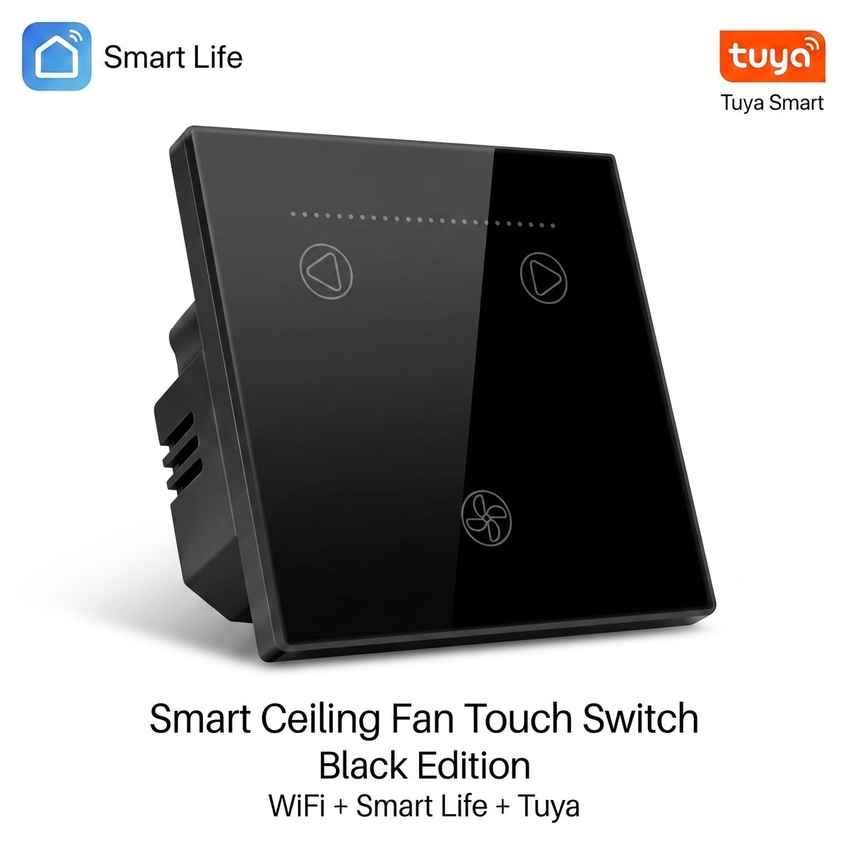 Smart Ceiling Fan Touch Wall Switch WiFi | Smart Life & Tuya | Fan Speed Control | Alexa & Google Home Compatible | White & Black