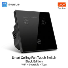 Smart Ceiling Fan Touch Wall Switch WiFi | Smart Life & Tuya | Fan Speed Control | Alexa & Google Home Compatible | White & Black