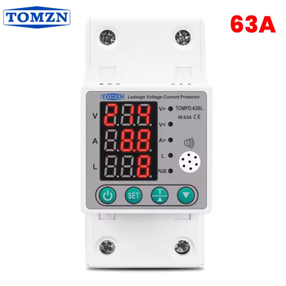 TOMZN DIN Rail 63A Over/Under Voltage, Current Limit & Leakage Protection Breaker TOMPD-63SL
