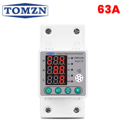 TOMZN DIN Rail 63A Over/Under Voltage, Current Limit & Leakage Protection Breaker TOMPD-63SL