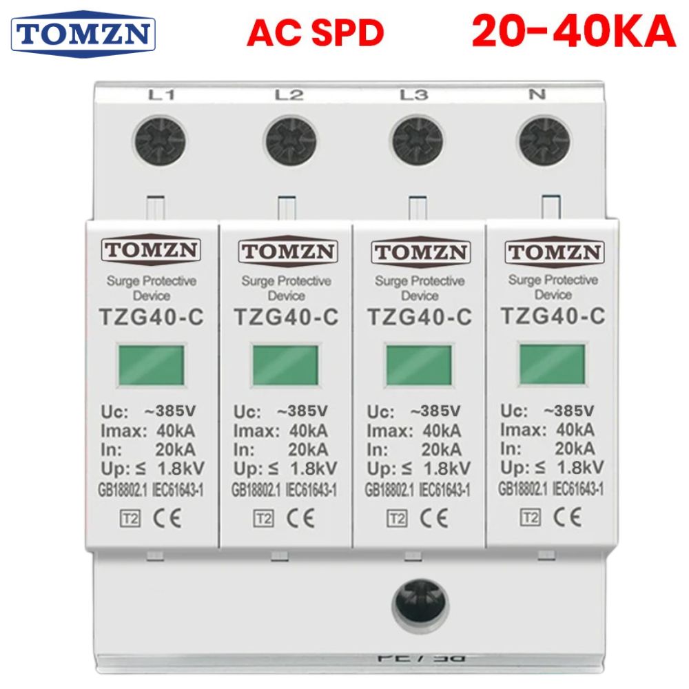 TOMZN 4P Three Phase 385V 20 -40KA AC SPD, 4P SPD AC,