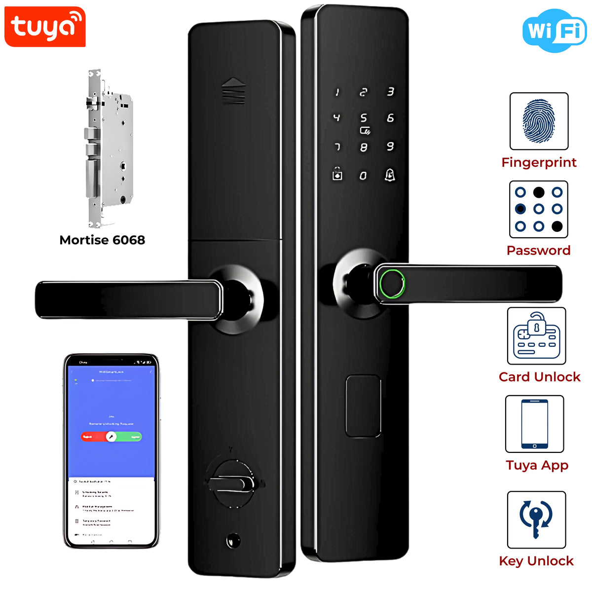 Tuya Smart WiFi Fingerprint Door Lock | 5-in-1 Unlock | Mobile App Control | 6068 Lcok Body