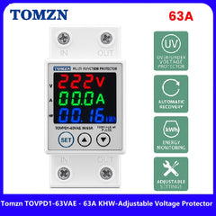 TOMZN TOVPD1-63VAE 63A Voltage Protector with kWh Meter – Over & Under Protection