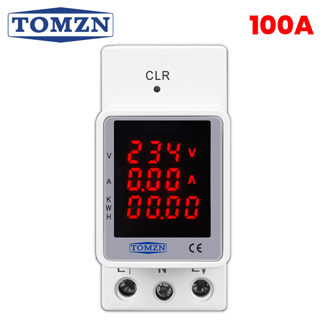 TOMZN TOVAE-100 100A AC Digital Energy Monitor Meter | Voltage Current Power KWH Meter | DIN Rail Voltmeter Ammeter Wattmeter