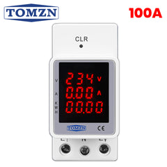 TOMZN TOVAE-100 100A AC Digital Energy Monitor Meter | Voltage Current Power KWH Meter | DIN Rail Voltmeter Ammeter Wattmeter