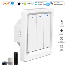 Tuya Smart WiFi 3 Gang Push Button EU Wall Switch, Tuya Switches,
wall switches, samrt home, smart switches, 3 gang push button switch, tuya wall switch, smart home automation.