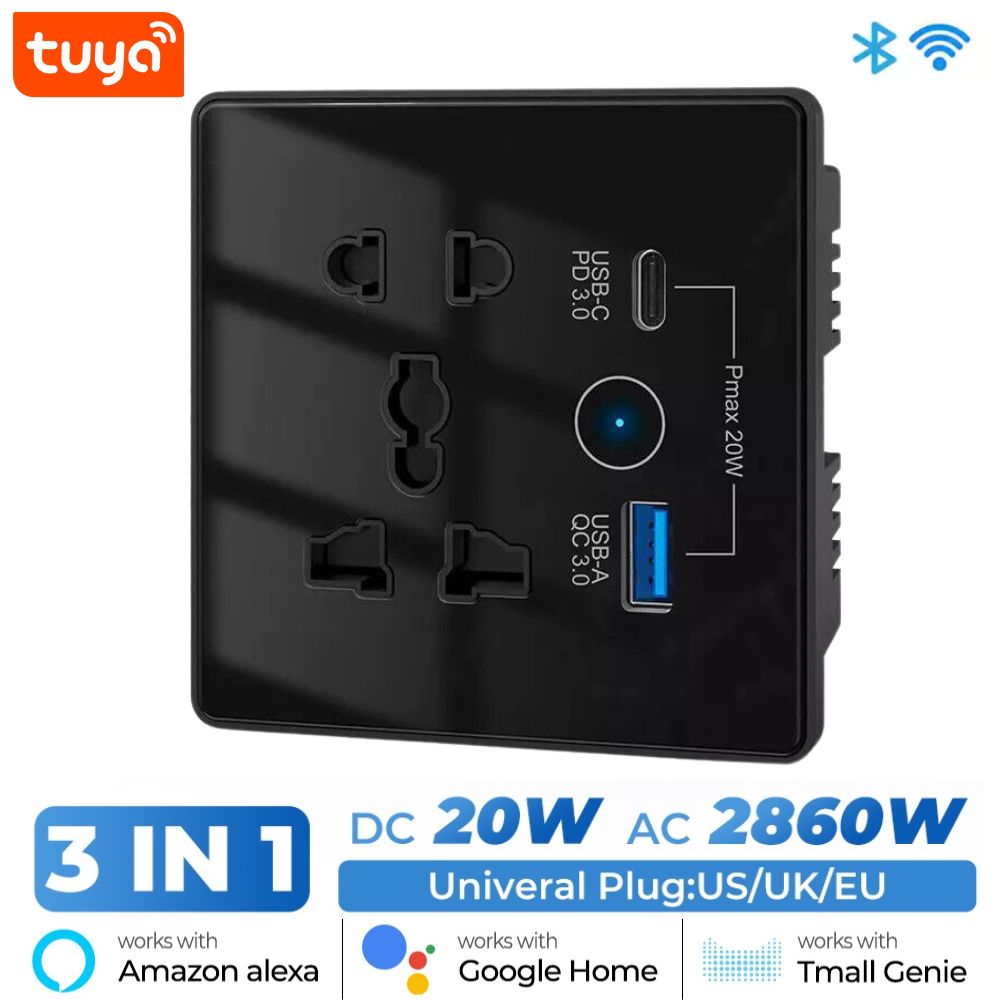 Tuya 13A Wifi Wall Socket USB C type, wall socket, tuya wall socket, usb socket, wifi wall socket, USB wall socket, universal wall socket