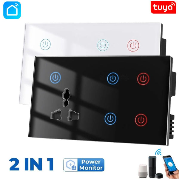 Tuya Smart WiFi 4 gang + Socket Wall Switch - White/Black