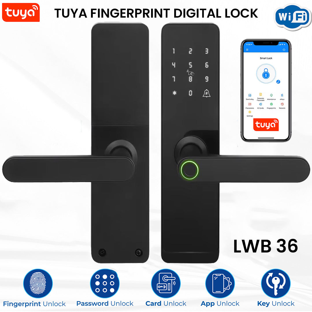 Tuya Smart WiFi Door Lock – Fingerprint, Password, Card & Key Unlock | Works with Smart Life App, Alexa & Google Home