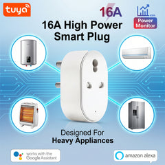 Tuya Smart WiFi 16A Power Plug with Power Monitor | AC & Water Geyser Smart Plug | Alexa & Google Home Control