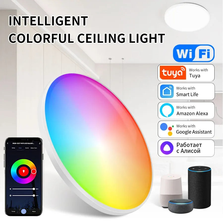 Tuya WiFi Smart Ceiling Lamp RGBCW LED Ceiling Light Chandelier 220V 24W Bedroom Living Room Decor Works with Alexa Google Home