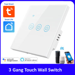 Tuya 3 Gang WiFi Wall Touch Switch - White