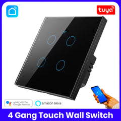 Tuya Smart 4 Gang Wifi Wall Touch Switch - White/Black/Golden
