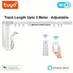 Tuya Smart WiFi Curtain Motor – Remote + App + Alexa Google Control | Upto 3 Meter Track