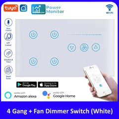 Tuya Smart WiFi 4 gang + Fan Wall Switch US - White/Black