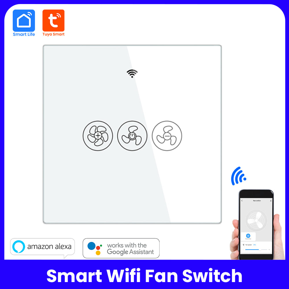 Tuya Smart WiFi Ceiling Fan Wall Touch Switch RF Supported - White