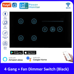 Tuya Smart WiFi 4 gang + Fan Wall Switch US - White/Black