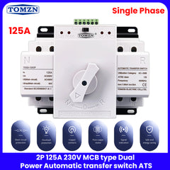 Tomzn 2P Automatic Transfer Switch ATS Changeover 63A/125A -  230V MCB type