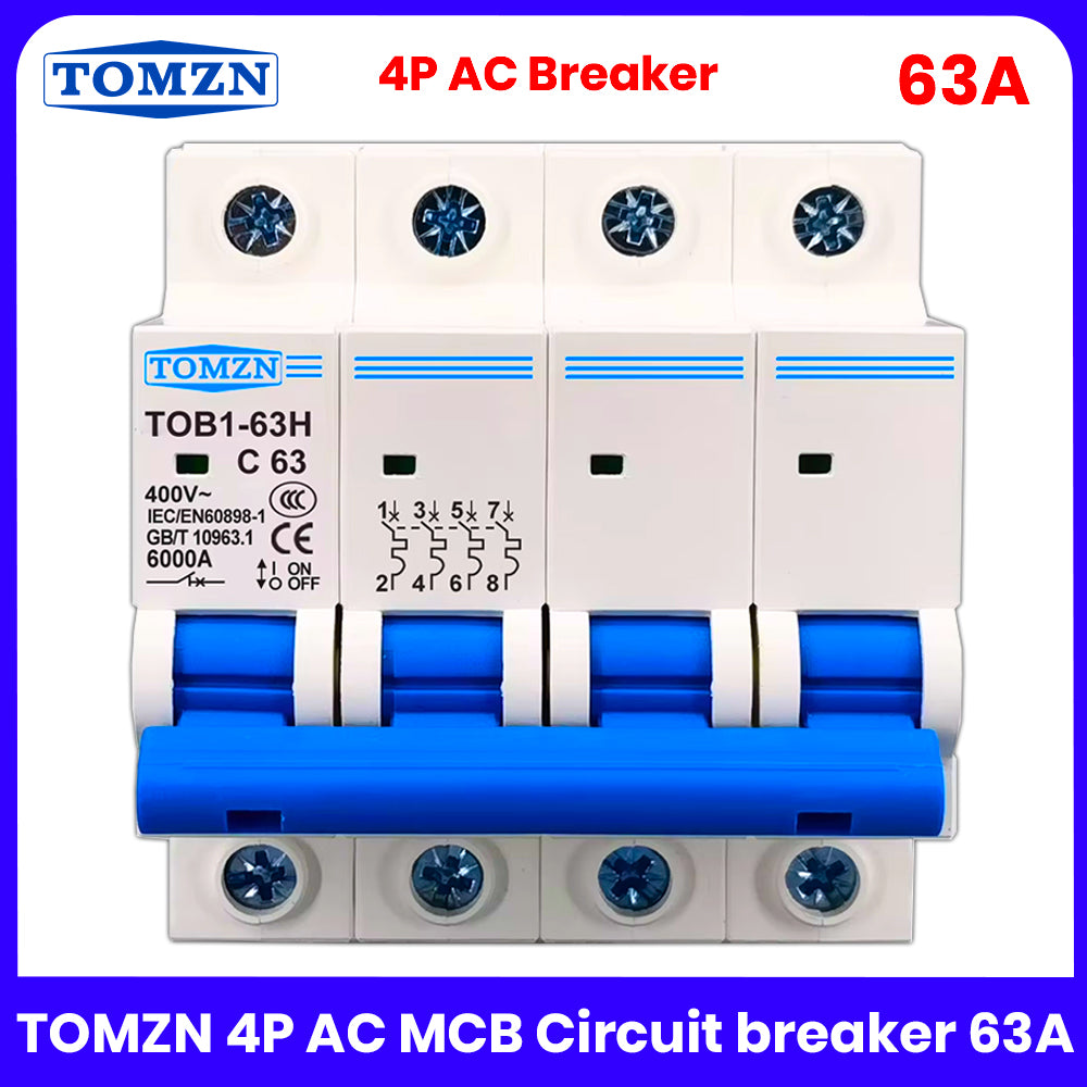 TOMZN 63A 4P AC MCB TOB1-63 C Type Circuit Breaker