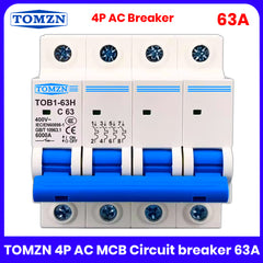 TOMZN 63A 4P AC MCB TOB1-63 C Type Circuit Breaker
