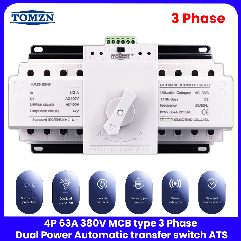 TOMZN 3 Phase 63A & 125A 4P ATS Dual Power Automatic Transfer Switch (ATS)