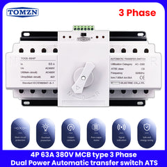 TOMZN 3 Phase 63A & 125A 4P ATS Dual Power Automatic Transfer Switch (ATS)