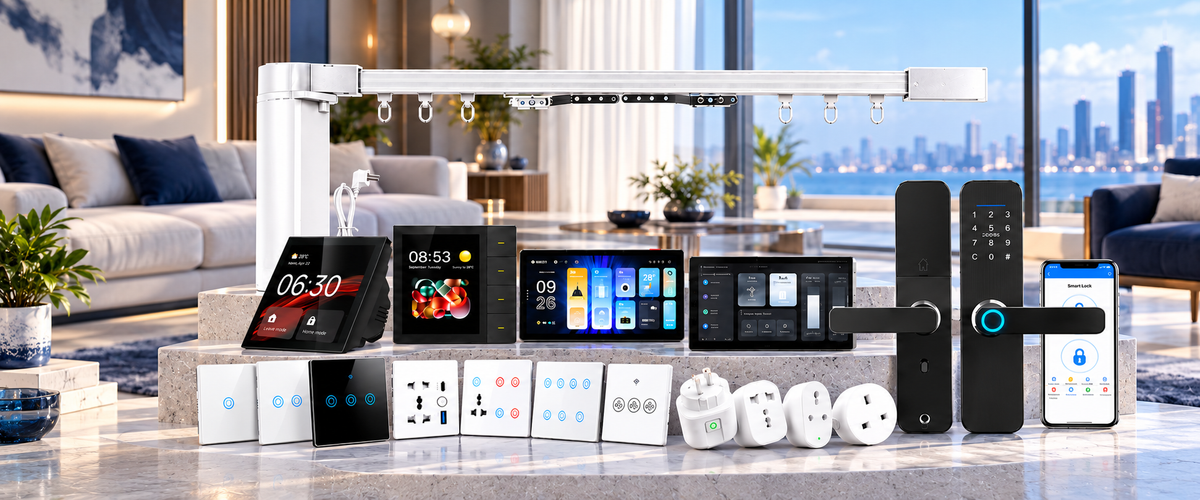 Home automation curtain motor, smart panels, locks, switches and WiFi plugs