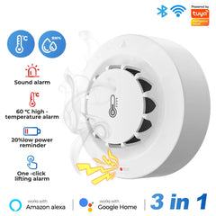 Tuya WiFi Smart Smoke Detector with Temperature & Humidity Sensor, 80dB Alarm, Remote Alerts