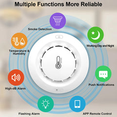 Tuya WiFi Smart Smoke Detector with Temperature & Humidity Sensor, 80dB Alarm, Remote Alerts