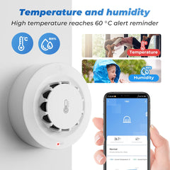 Tuya WiFi Smart Smoke Detector with Temperature & Humidity Sensor, 80dB Alarm, Remote Alerts