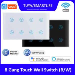 Tuya Smart WiFi 8 Gang Wall Touch Switch Power Meter