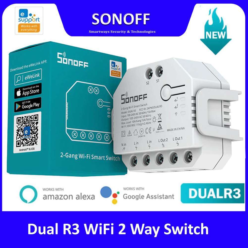 SONOFF DUALR3 2 Gang Dual Relay Module DIY MINI Smart Switch – Smartways  Security & Technologies