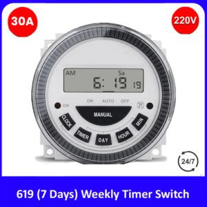 30A Digital Timer Switch with Dustproof Cover Weekly Programmable TM619