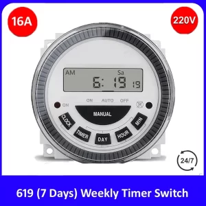 16A Digital Timer Switch with Dustproof Cover 7 Days Weekly Programmable