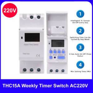 Digital DinRail Timer Switch THC15A – AC220v