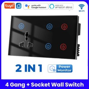 Tuya Smart WiFi 4 gang + Socket Wall Switch