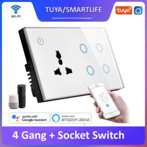 Tuya Smart WiFi 4 gang + Socket Wall Switch US