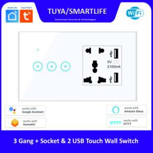 Tuya Smart 3 Gang with Socket Universal USB Ports