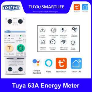 Tuya Smart 63A 2P WIFI Smart Switch Energy Meter, Leakeage/Voltage Protection