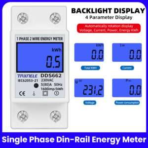 Taxnele Din Rail 80A Digital Single Phase Reset Zero Energy Meter kWh
