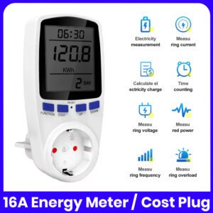 Digital Power Consumption Meter/Energy Cost Meter 16A with Backlight/Energy