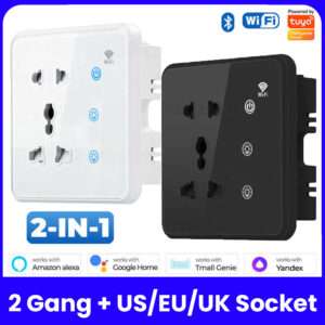 Tuya Wifi 2 Gang with Wall Smart Socket Universal 2Gang Switch Light Touch US EU UK Plug