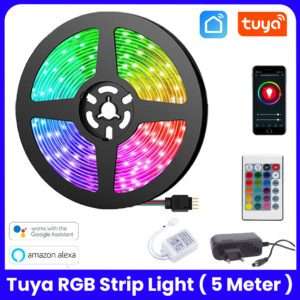 5M Tuya WiFi Smart RGB 16 Million Colors 60 Leds/M with Voice 5050 Led Strips with 24 Keys IP65 Waterproof